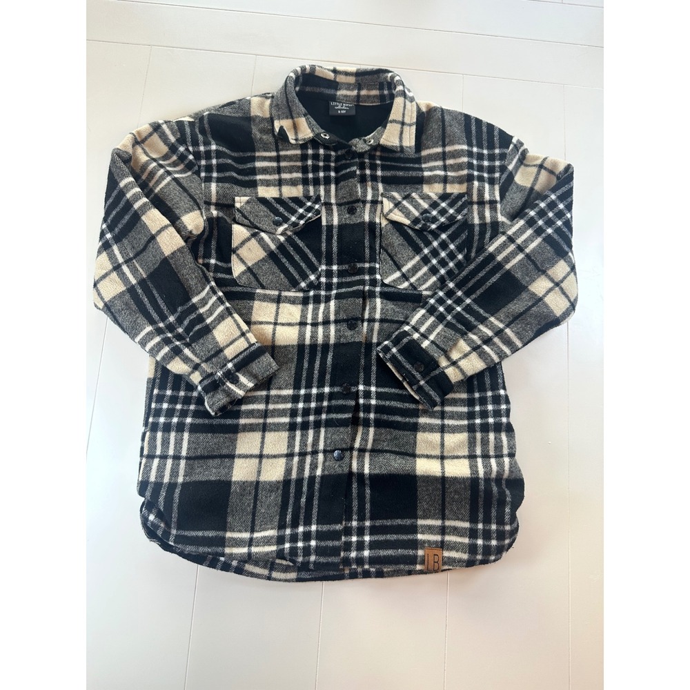 Little Bipsy Shacket Kids 9-10Y Plaid Wool Blend Black Cream Snap Front Jacket